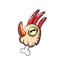 Chicken head, rooster head on the bone. Vector illustration